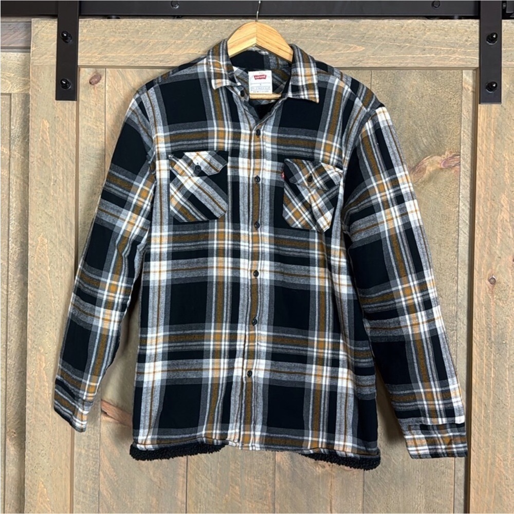 Levi’s plaid flannel shirt / jacket with warm Sherpa lining Size Small - Picture 8 of 11